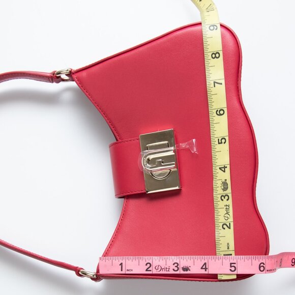 Furla 1927 Wave Shoulder Bag Leather Purse Gold Hardware Candy Red Like New - Picture 11 of 12